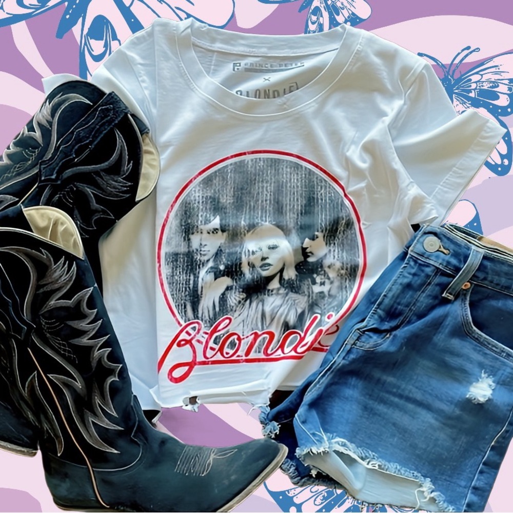WOMENS BLONDIE DISTRESSED CROP TOP -L - NEW !